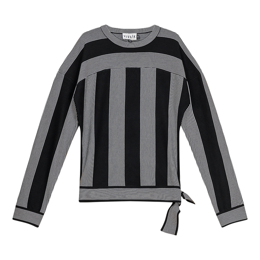 Dolman Stripped Knit Sweater Black White