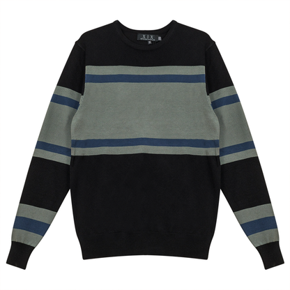 Color Blocked Stripped Sweater Black Light Basil