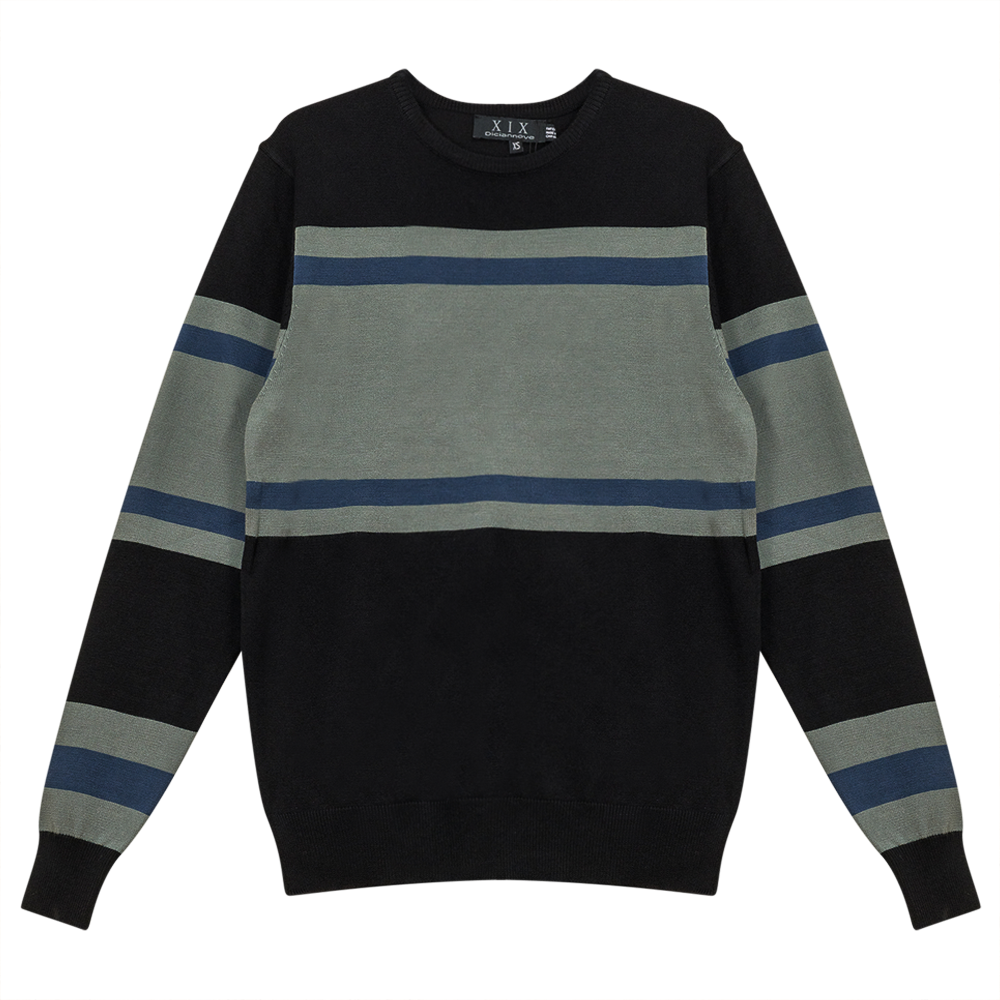 Color Blocked Stripped Sweater Black Light Basil
