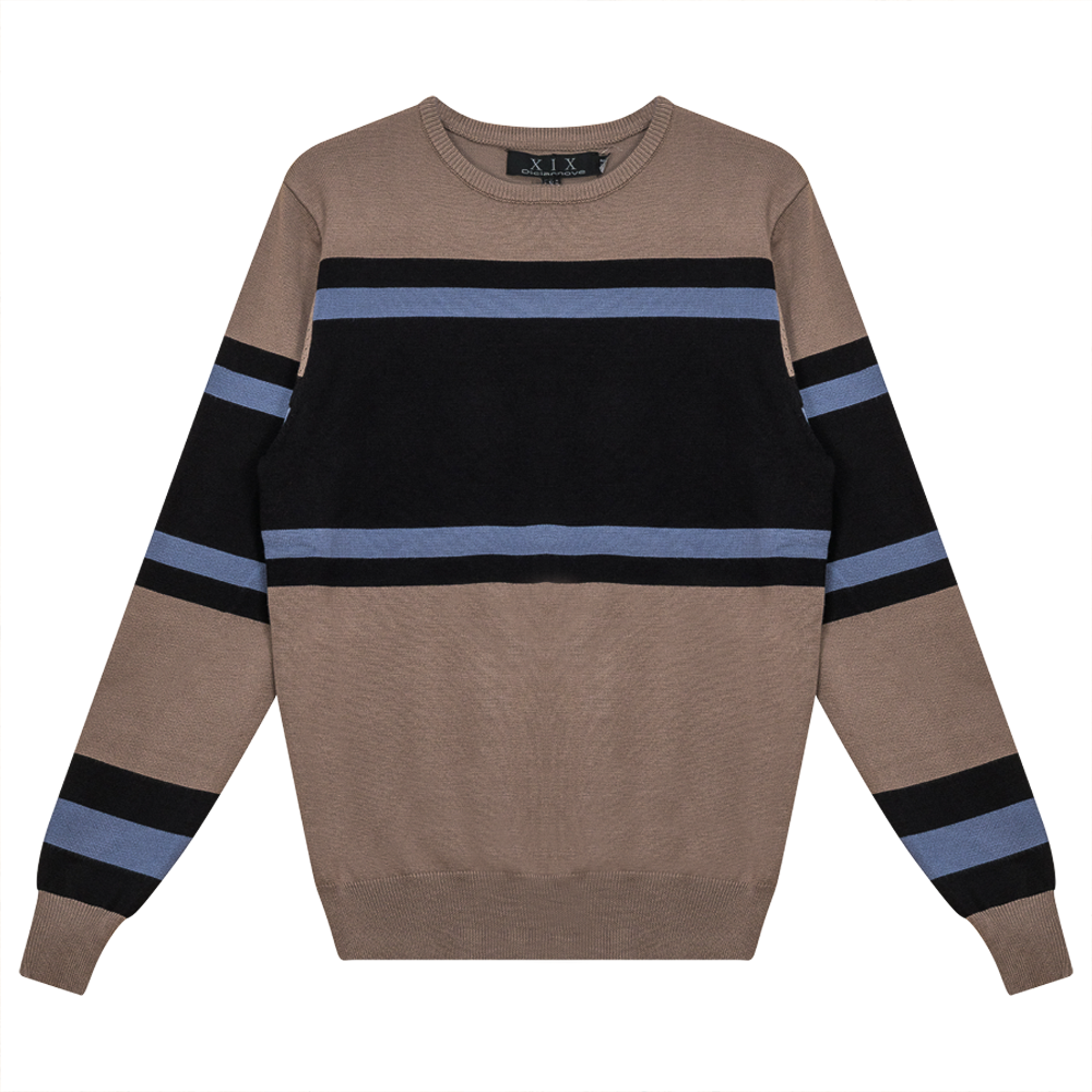 Color Blocked Stripped Sweater Mocha Black