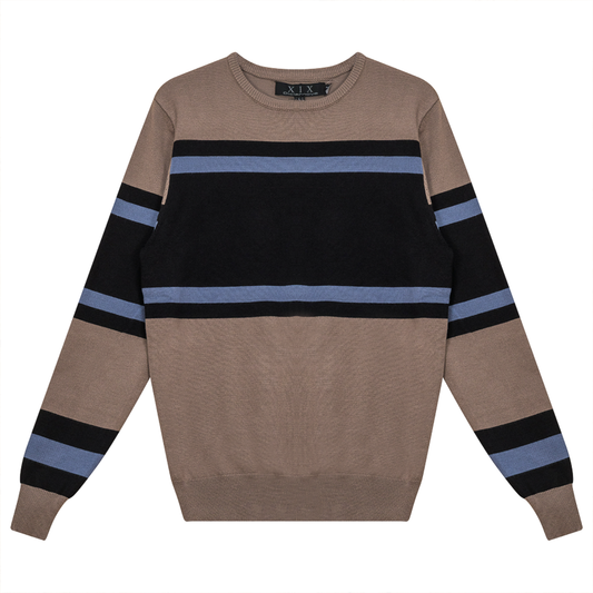 Color Blocked Stripped Sweater Mocha Black