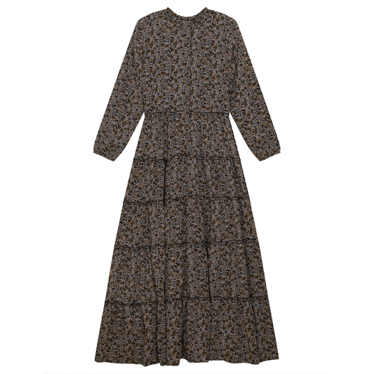 Mini Floral Maxi Dress Black Grey