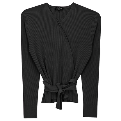 Wrap Pointelle Knit Top Black