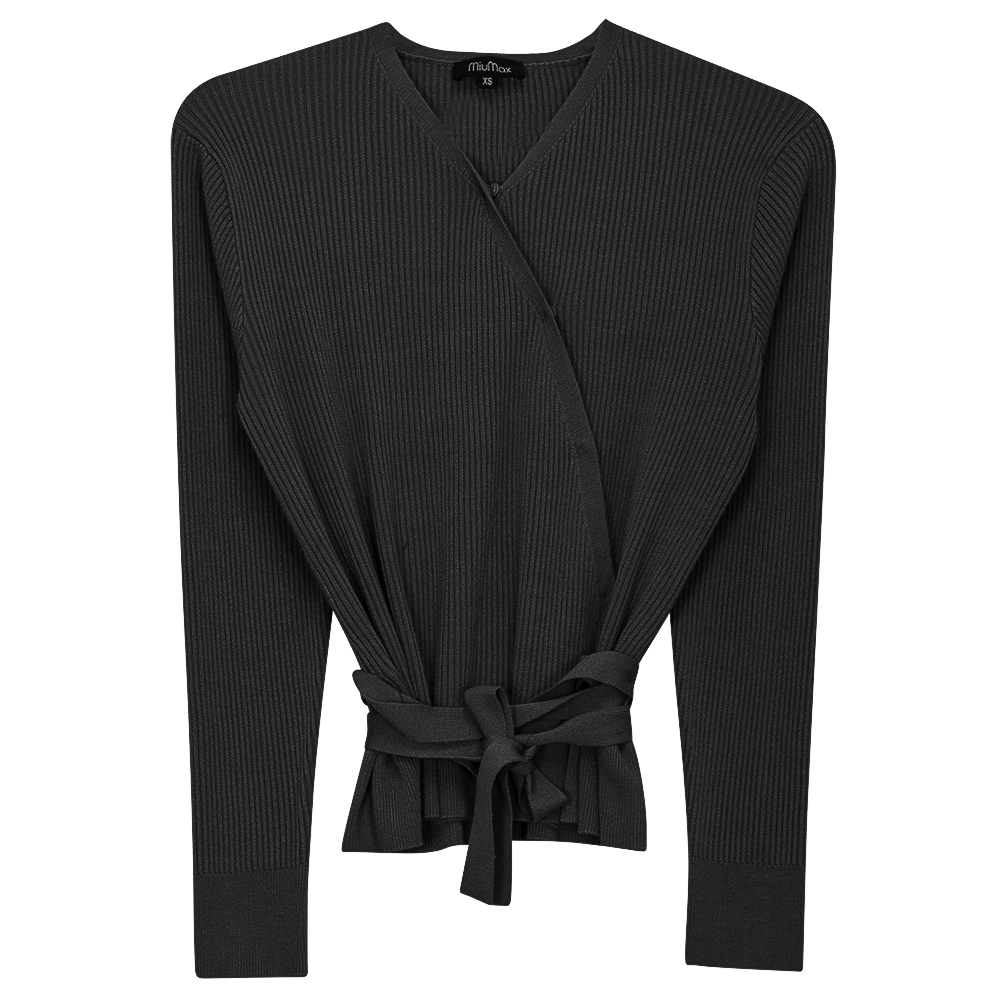 Wrap Pointelle Knit Top Black