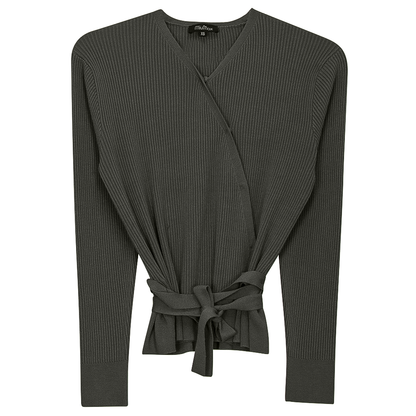 Wrap Pointelle Knit Top Dark Olive