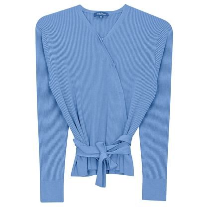 Wrap Pointelle Knit Top Dusty Blue