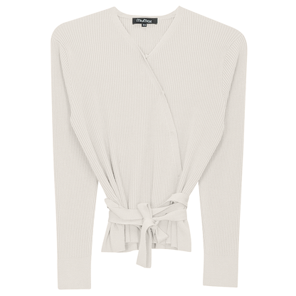 Wrap Pointelle Knit Top Off White