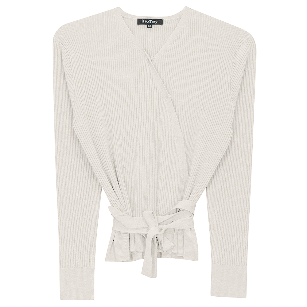 Wrap Pointelle Knit Top Off White