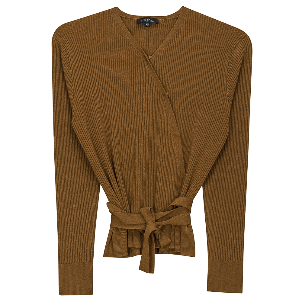 Wrap Pointelle Knit Top Taupe