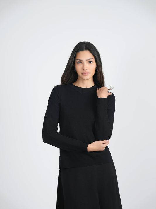 Closed V-Neck Rib Combo Sweater