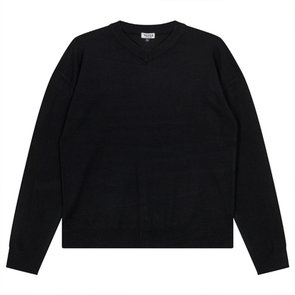 Closed V-Neck Rib Combo Sweater Black