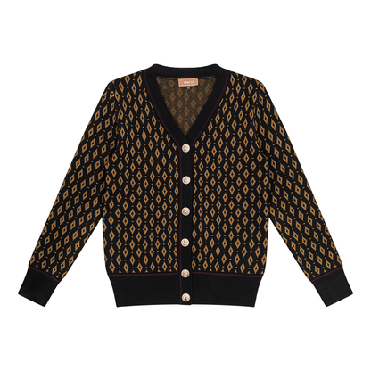 Sweater Knit With Diamond Design Cardigan Black Taupe Wine