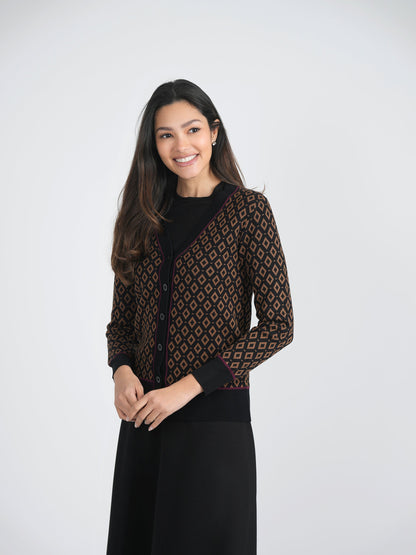 Sweater Knit With Diamond Design Cardigan