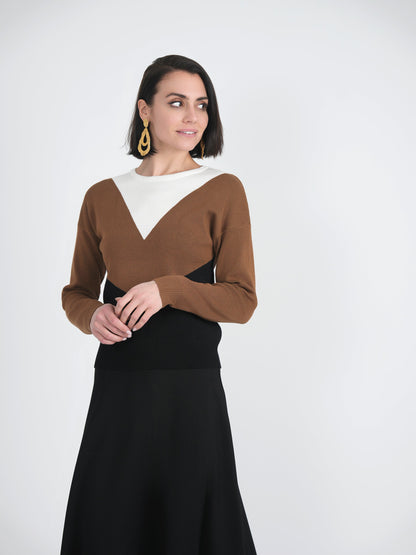 V-Shaped Color Blocked Sweater