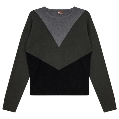 V-Shaped Color Blocked Sweater Black Dark Olive