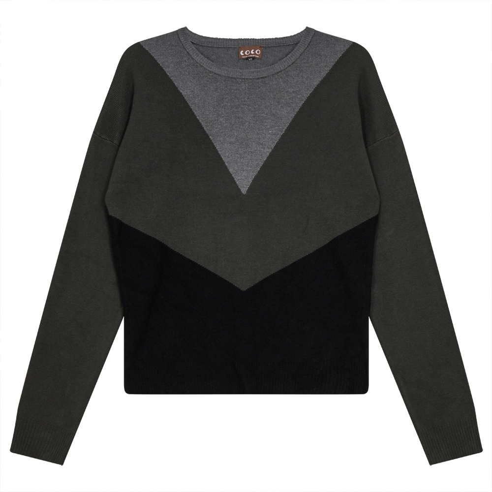 V-Shaped Color Blocked Sweater Black Dark Olive