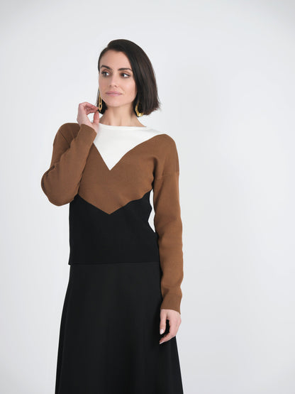 V-Shaped Color Blocked Sweater