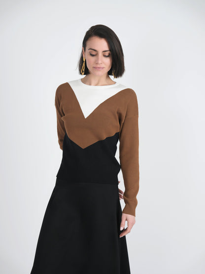 V-Shaped Color Blocked Sweater