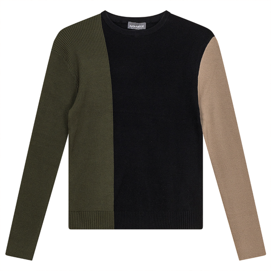 Color Blocked Rib Combo Sweater Black Dark Olive