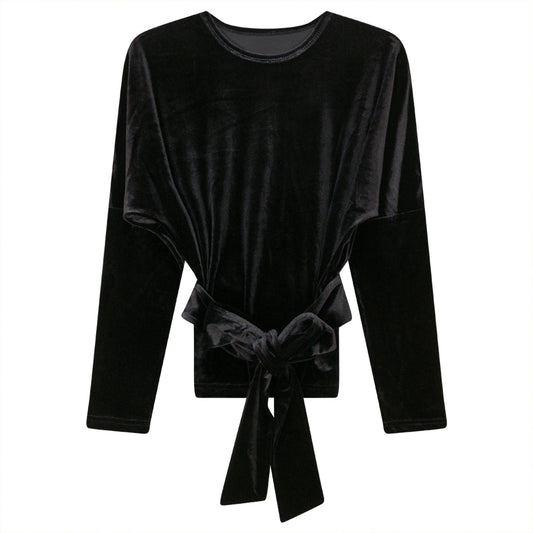 Velour Wrap Top Black