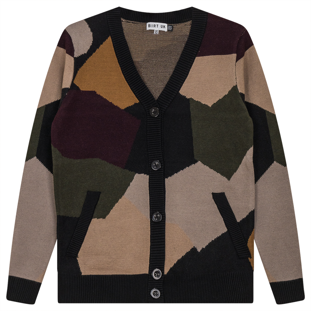 Color Blocked Knit Cardigan Black Multi Color