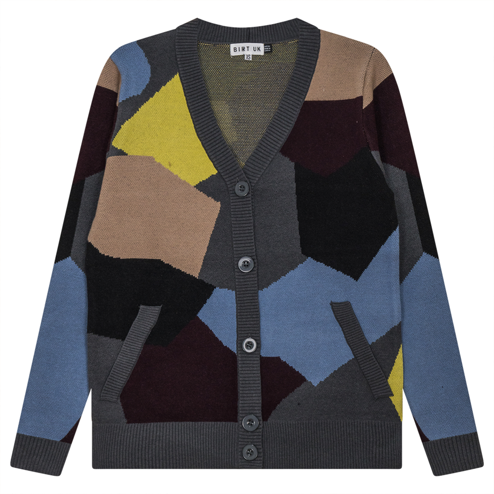 Color Blocked Knit Cardigan Charcoal Mix Multi Color