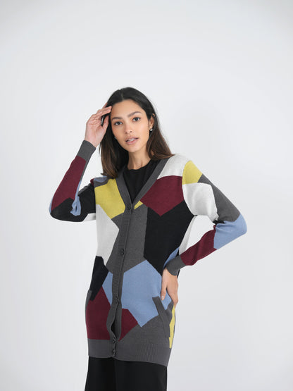 Color Blocked Knit Cardigan