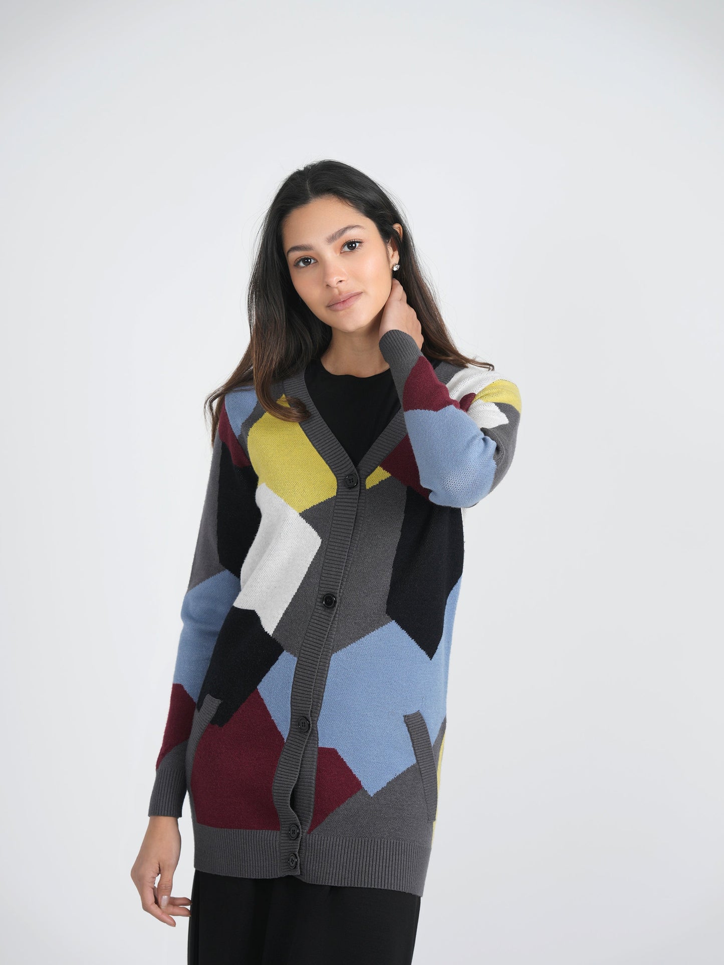 Color Blocked Knit Cardigan