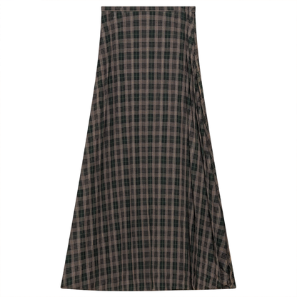 Plaid Accordion Pleated Midi Skirt Green Black