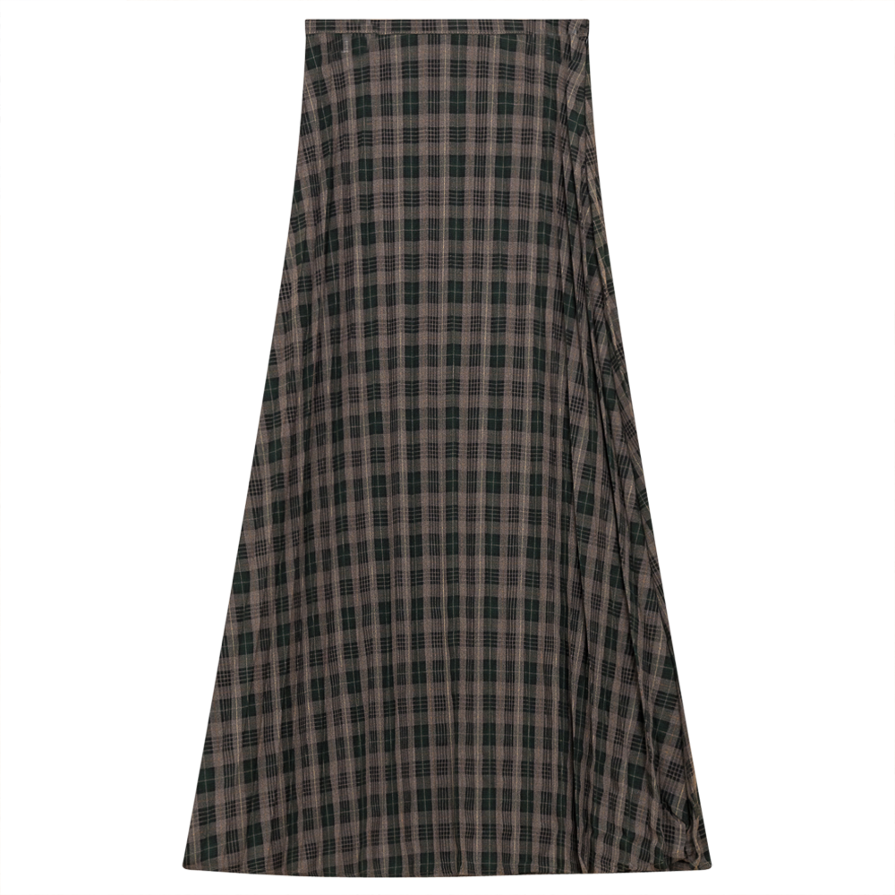 Plaid Accordion Pleated Midi Skirt Green Black