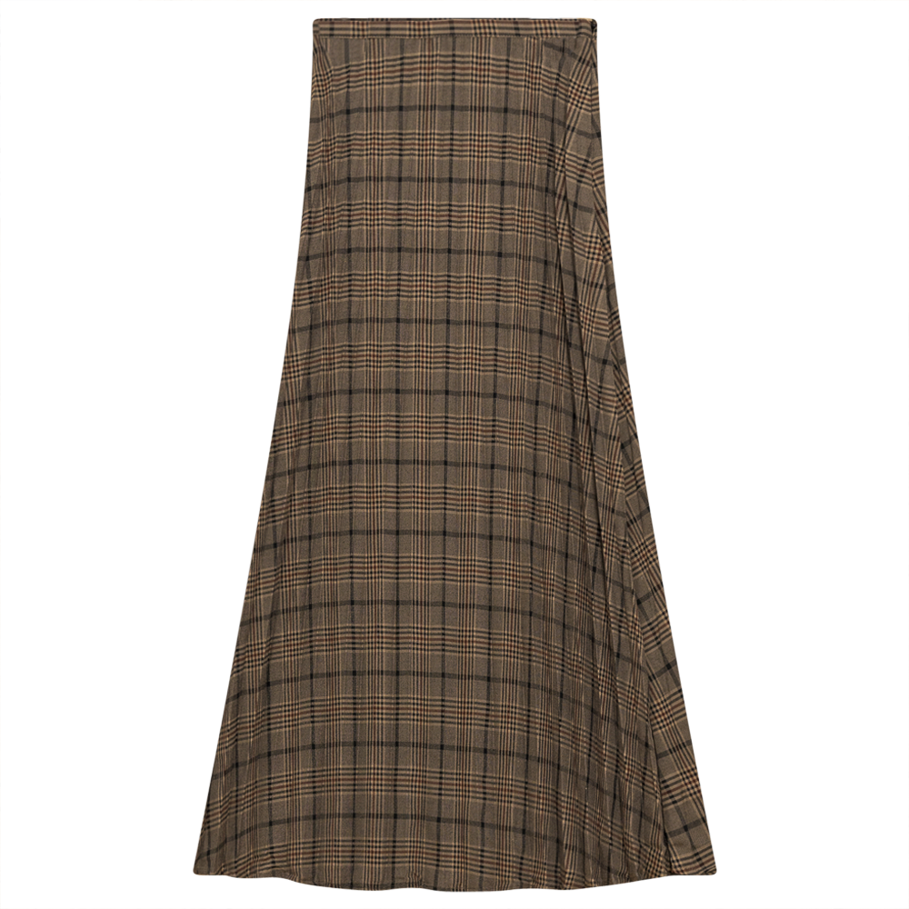 Plaid Accordion Pleated Midi Skirt Taupe Black