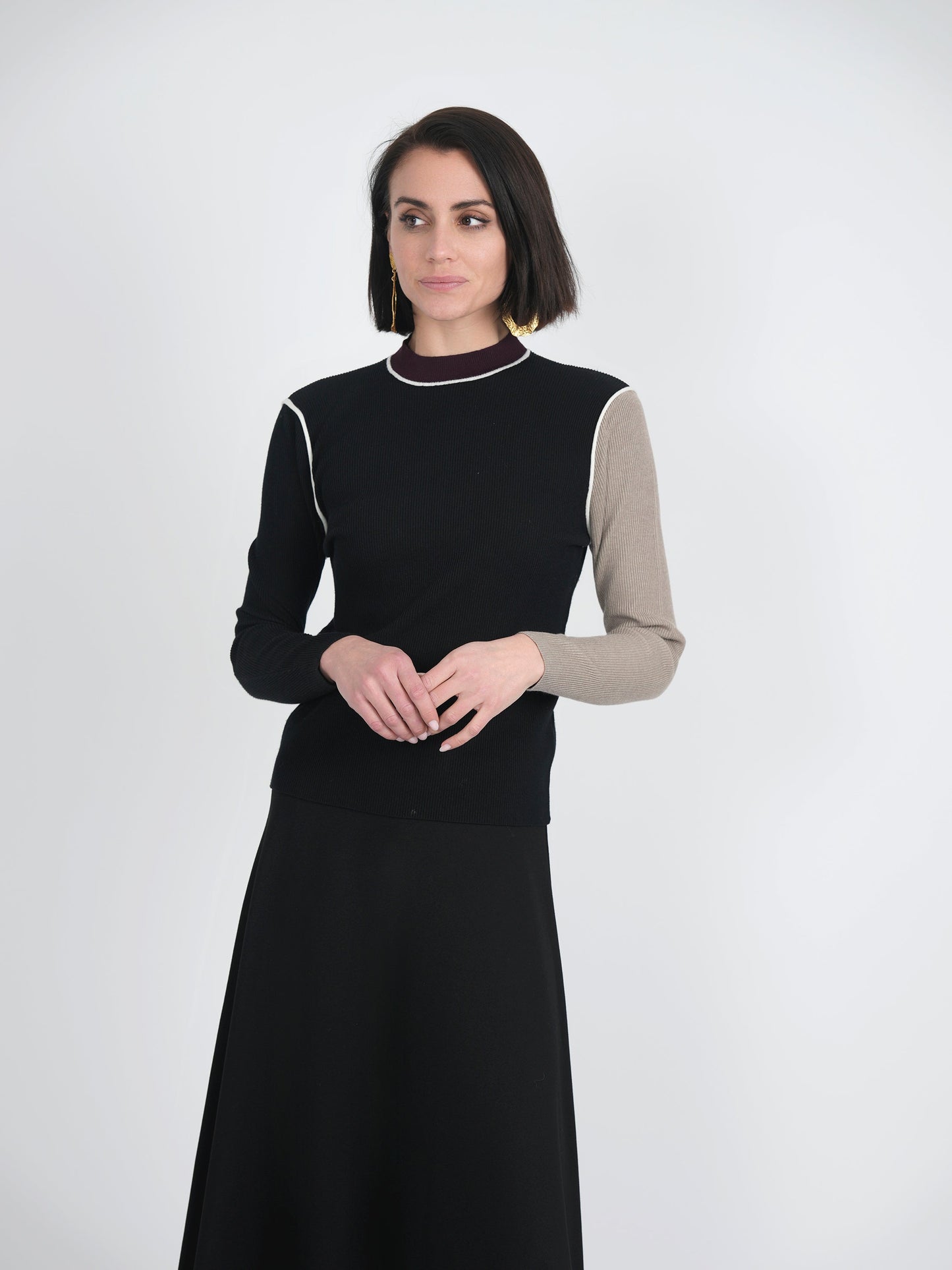 Mock Neck Color Blocked Sweater