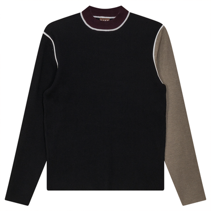 Mock Neck Color Blocked Sweater Black