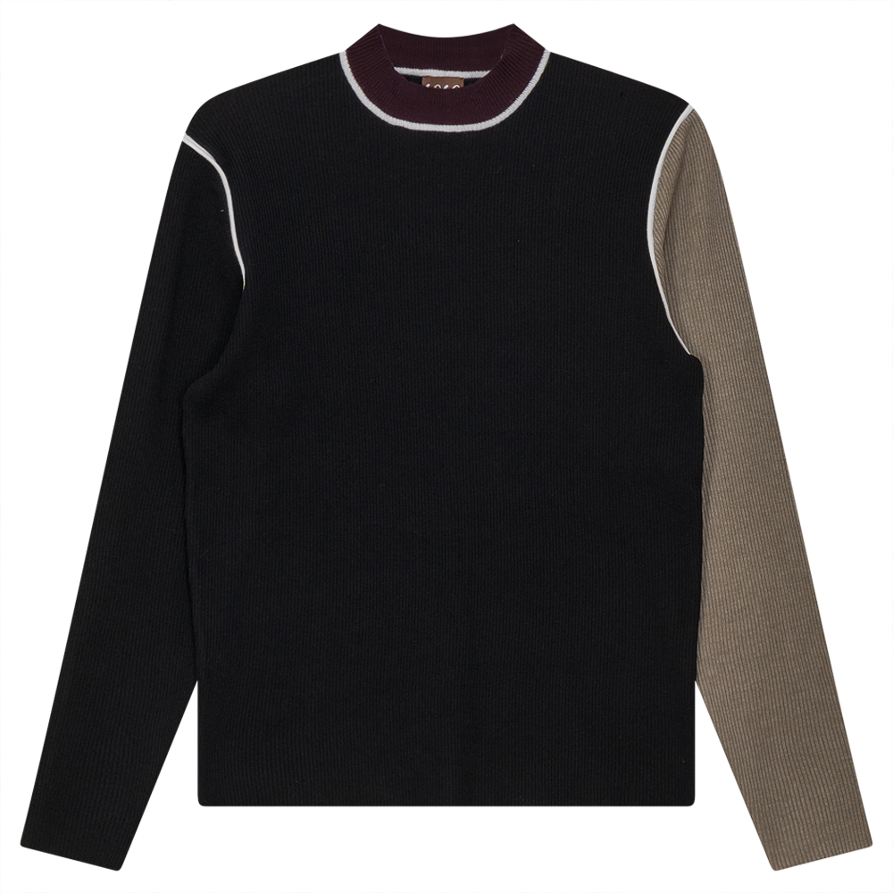 Mock Neck Color Blocked Sweater Black