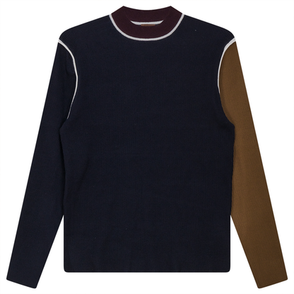 Mock Neck Color Blocked Sweater Dark Navy