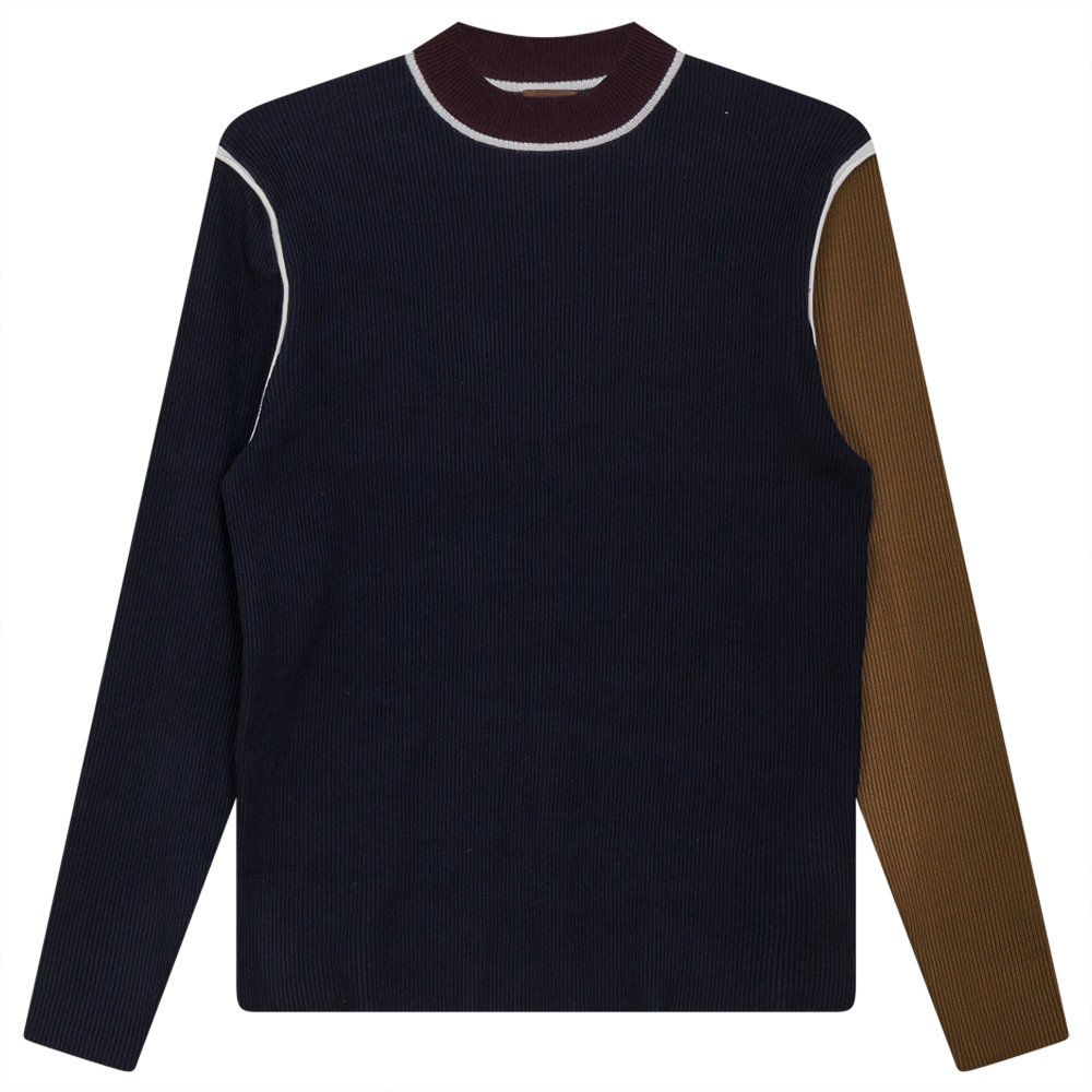 Mock Neck Color Blocked Sweater Dark Navy