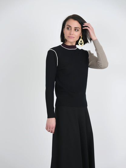 Mock Neck Color Blocked Sweater