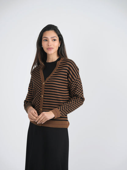 Stripped Knit Combo Cardigan