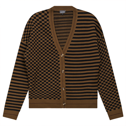 Stripped Knit Combo Cardigan Black Taupe
