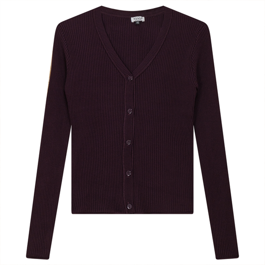 Cropped Knit Ribbed Cardigan Eggplant