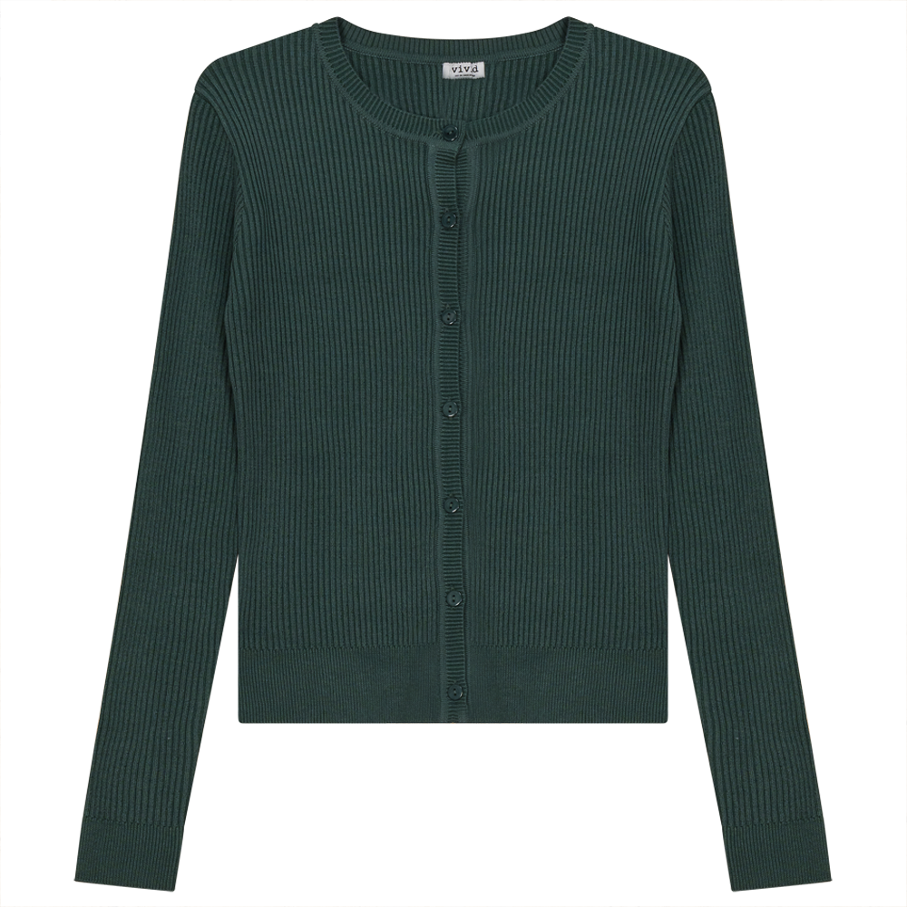 Cropped Knit Ribbed Cardigan Basil