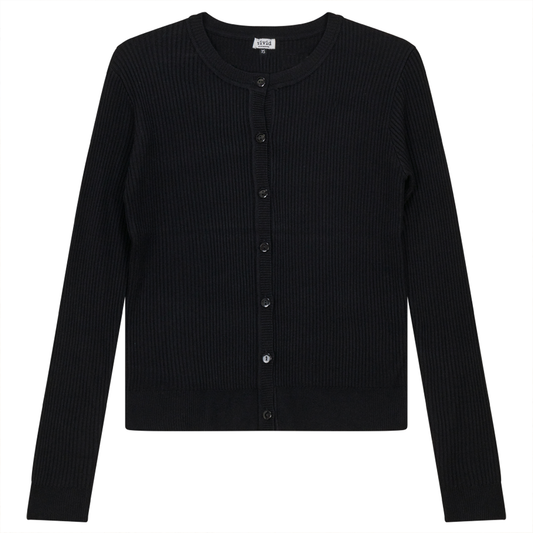 Cropped Knit Ribbed Cardigan Black