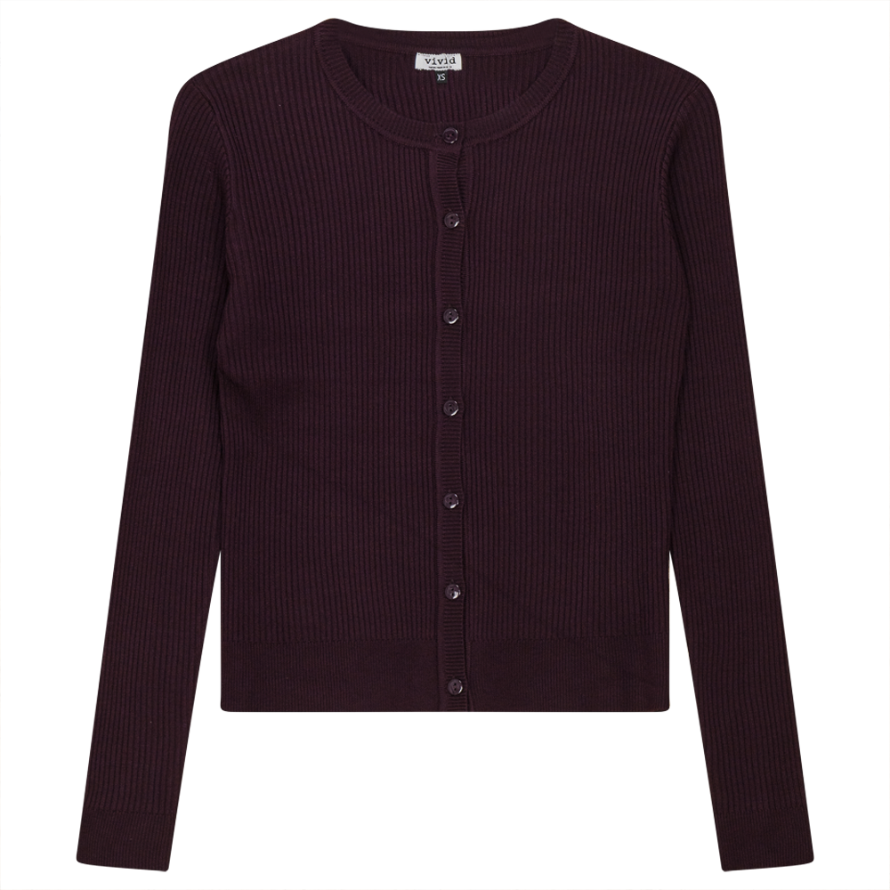 Cropped Knit Ribbed Cardigan Eggplant
