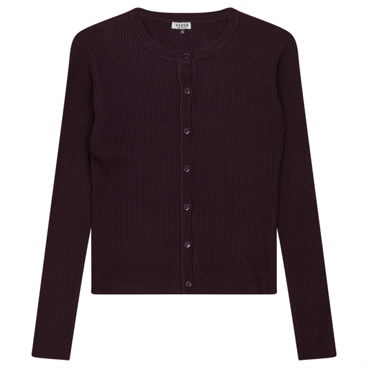 Cropped Knit Ribbed Cardigan Eggplant