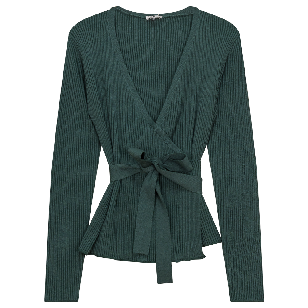 Ribbed Knit Wrap Top Basil