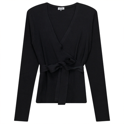 Ribbed Knit Wrap Top Black