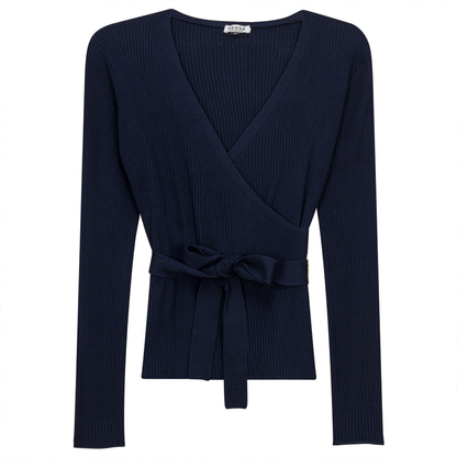 Ribbed Knit Wrap Top Dark Navy