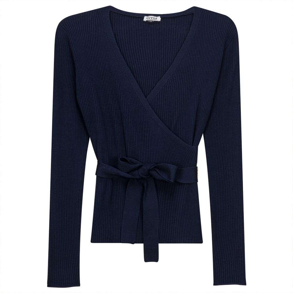 Ribbed Knit Wrap Top Dark Navy