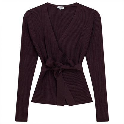 Ribbed Knit Wrap Top Eggplant