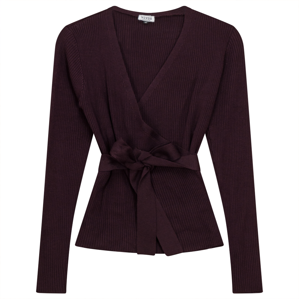 Ribbed Knit Wrap Top Eggplant